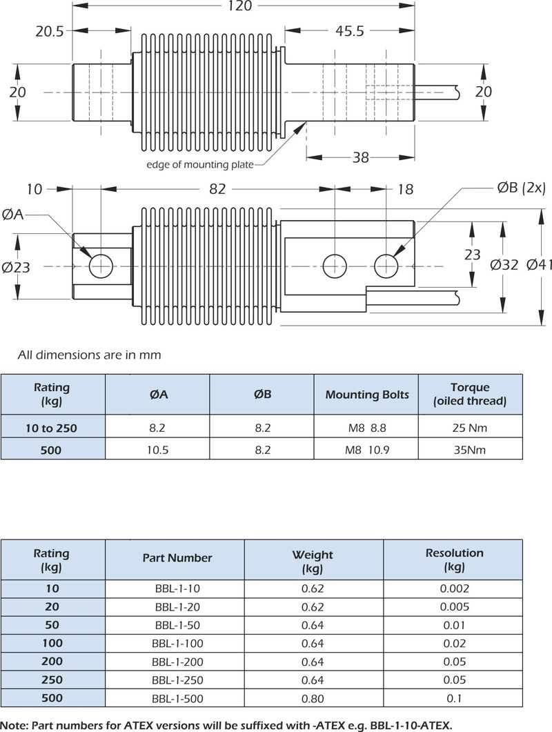 bbl-1 beam load cell dimensions